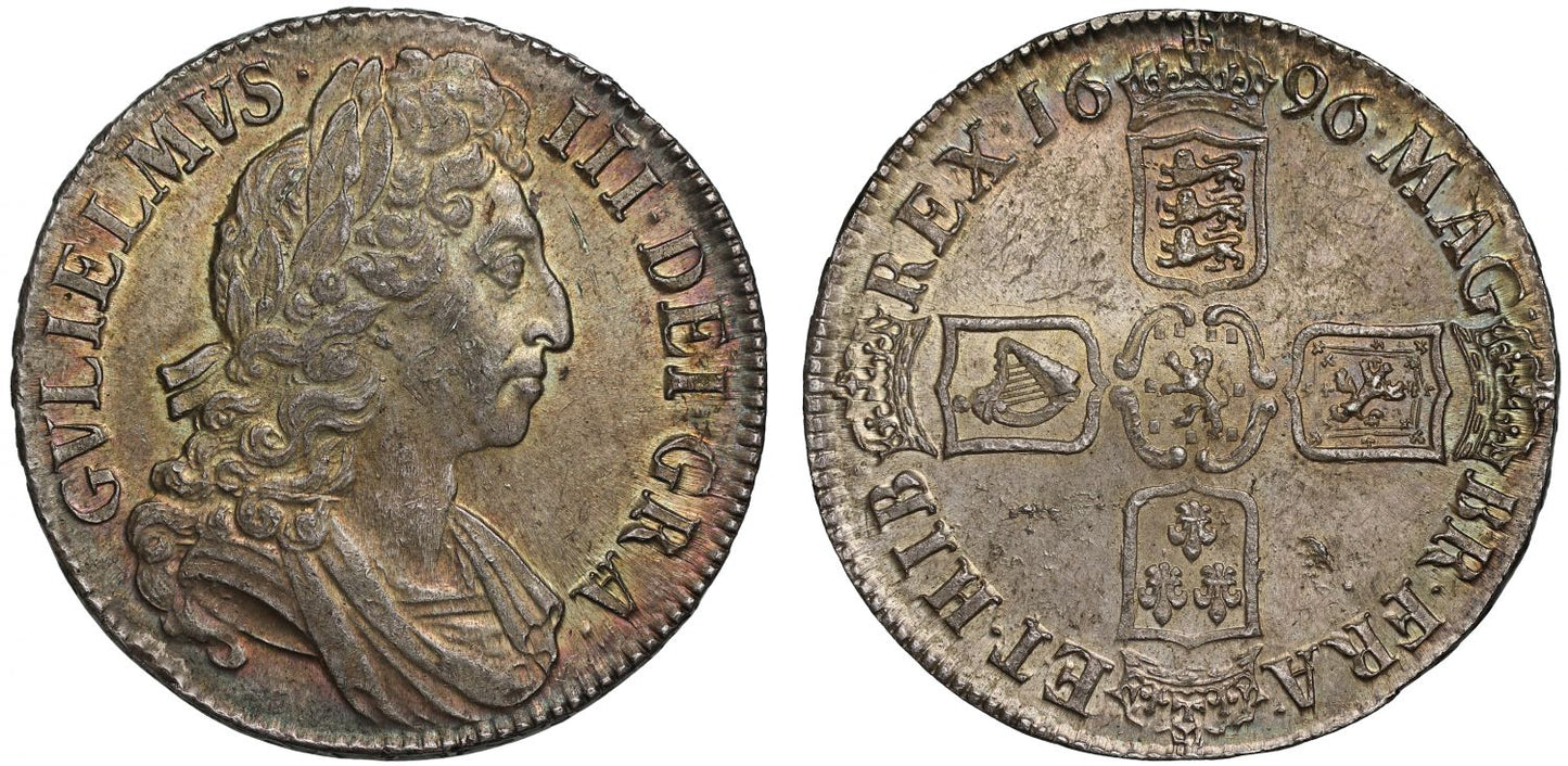 William III 1696 Crown OCTAVO, third bust, attractively toned, MS63