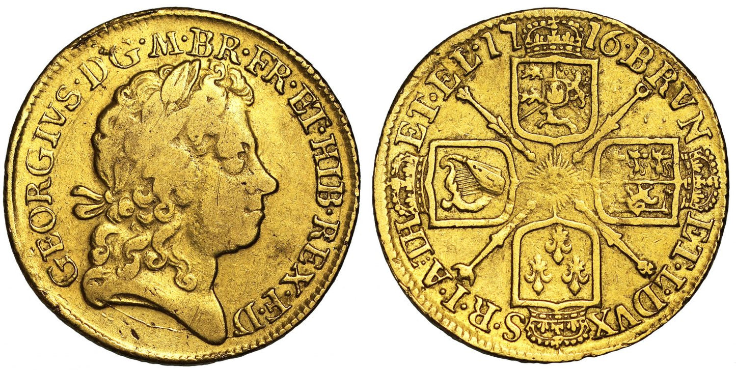 George I 1716 Guinea, fourth head, with Hanover arms at date, extremely rare