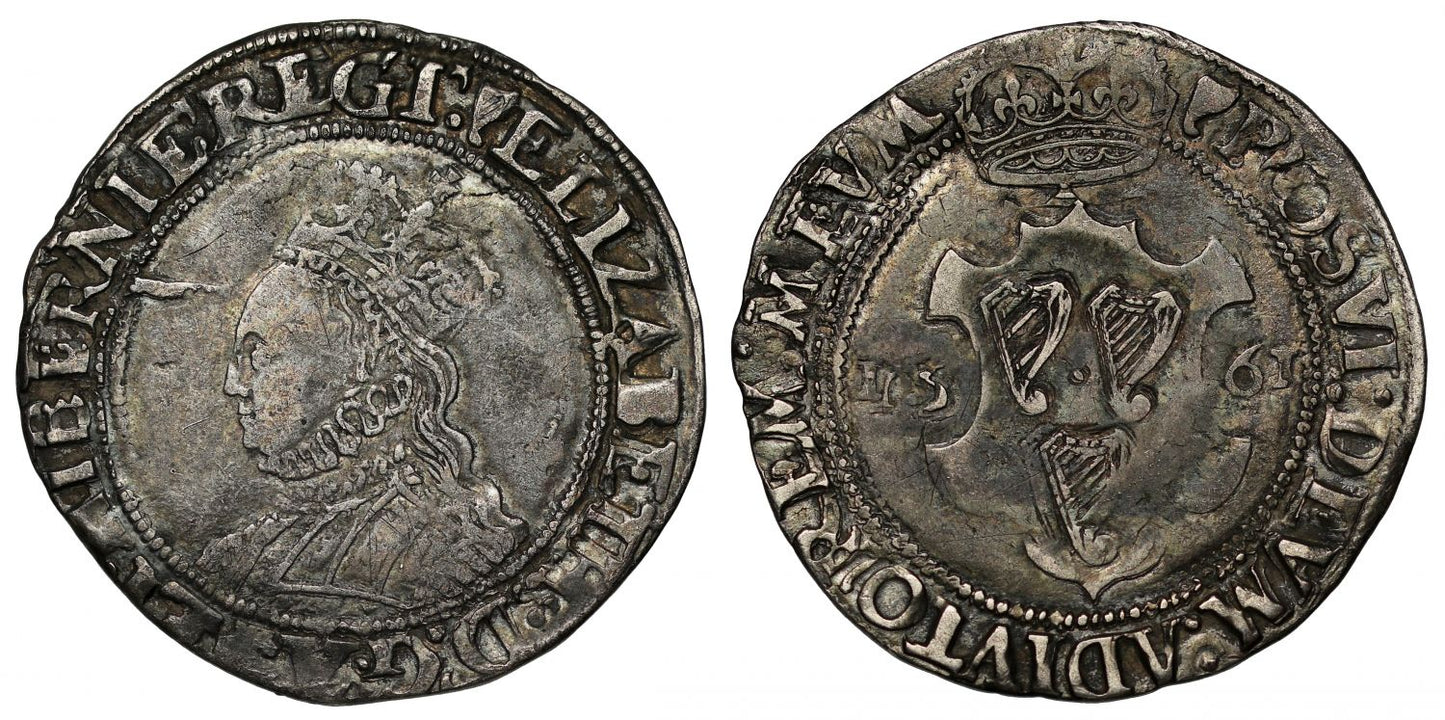Ireland, Elizabeth I 1561 Shilling, fine silver issue, mm harp