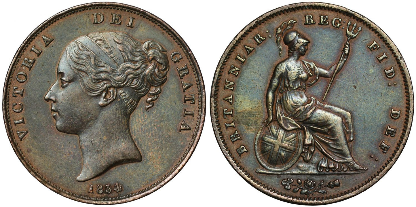 Victoria 1854 Penny, ornamental trident