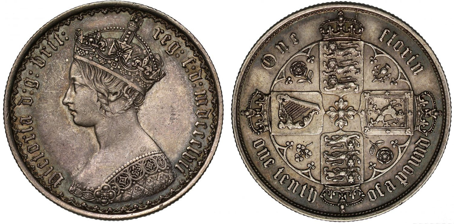 Victoria 1857 Gothic Florin, date in Roman numerals