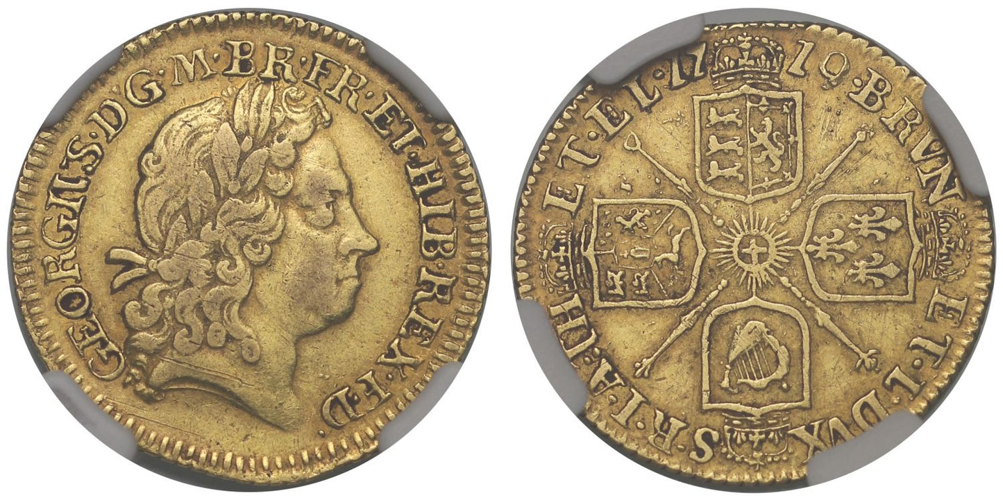 George I 1719 Half-Guinea, XF Details, first bust, rare date