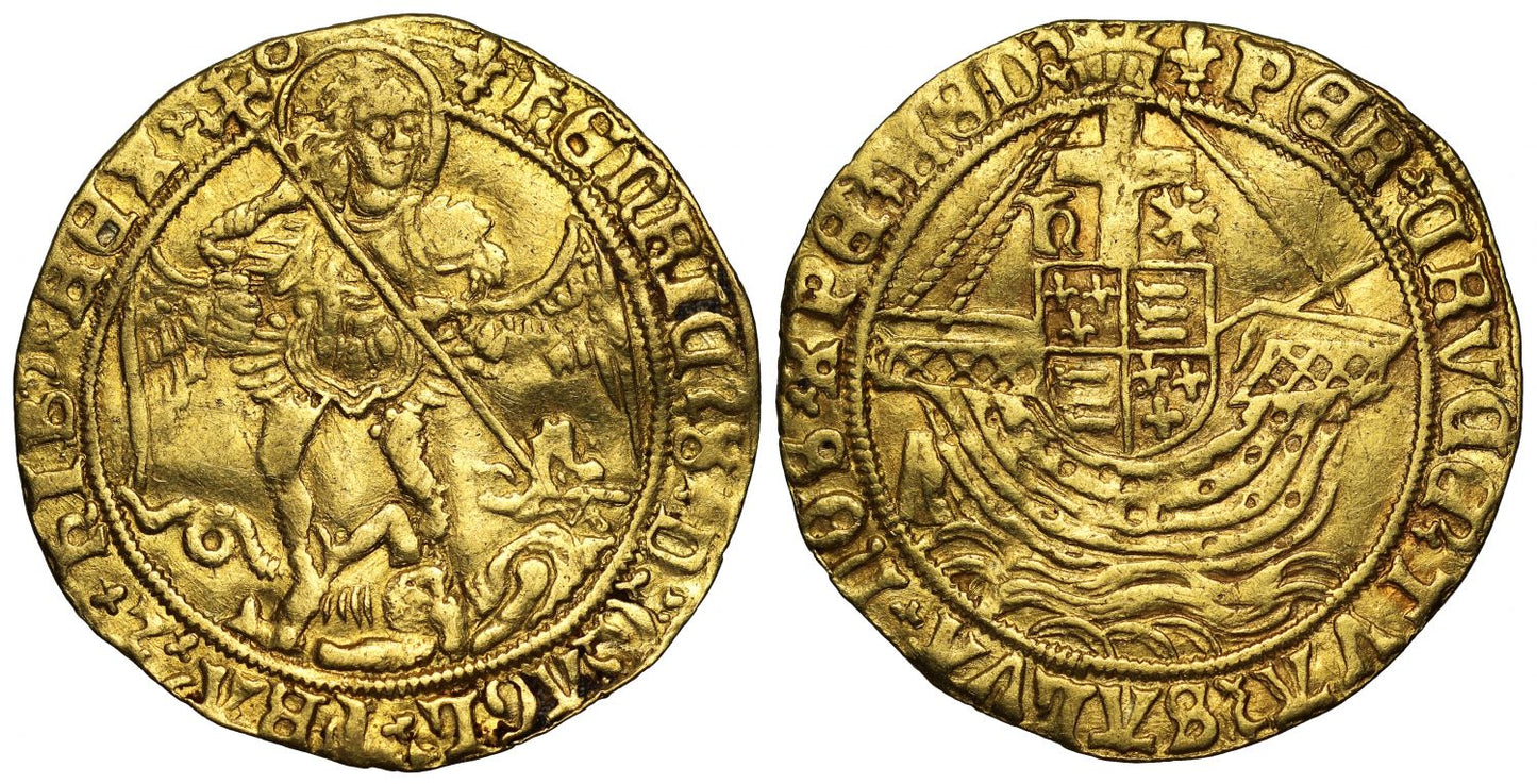 Henry VIII Angel, third coinage, mm lis, annulet on hull of ship