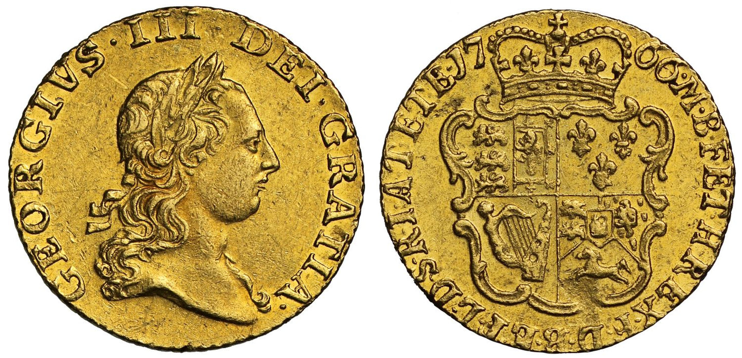George III 1766 Half-Guinea second bust AU55, very rare date