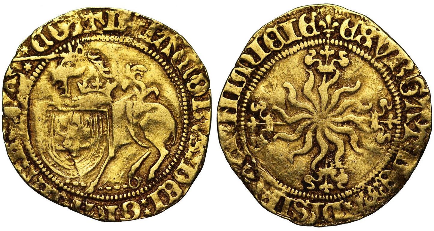 Scotland, James III gold Unicorn XF40, six pointed star stops both sides