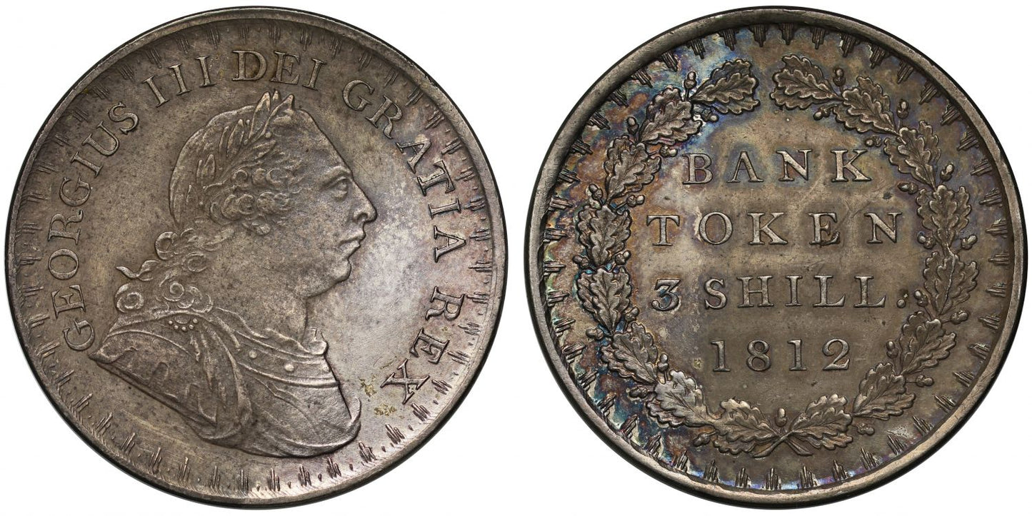 George III Bank of England Three Shillings Token, first type, second year 1812