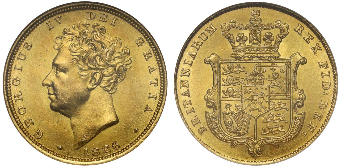 George IV 1826 Sovereign, bare head, MS62 WINGS gold sticker