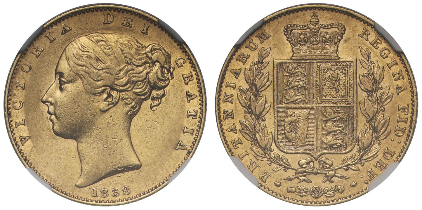 Victoria 1838 Sovereign, AU53, Coronation year