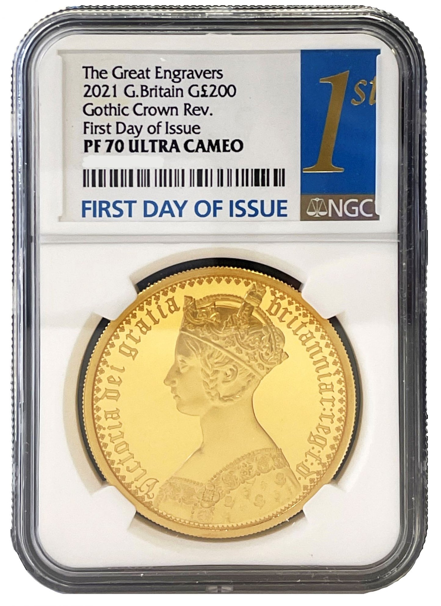 * QEII 2021 PF70 FDI gold 2oz Gothic Crown Portrait