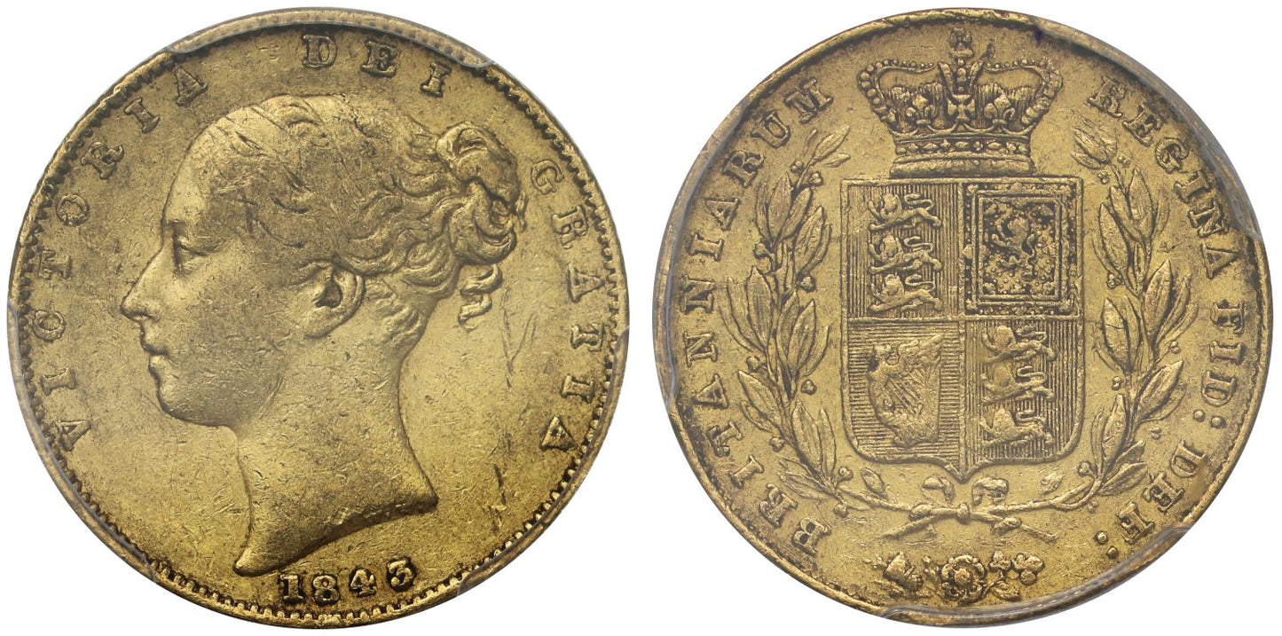 Victoria 1843 Sovereign, narrow shield, XF40, extremely rare