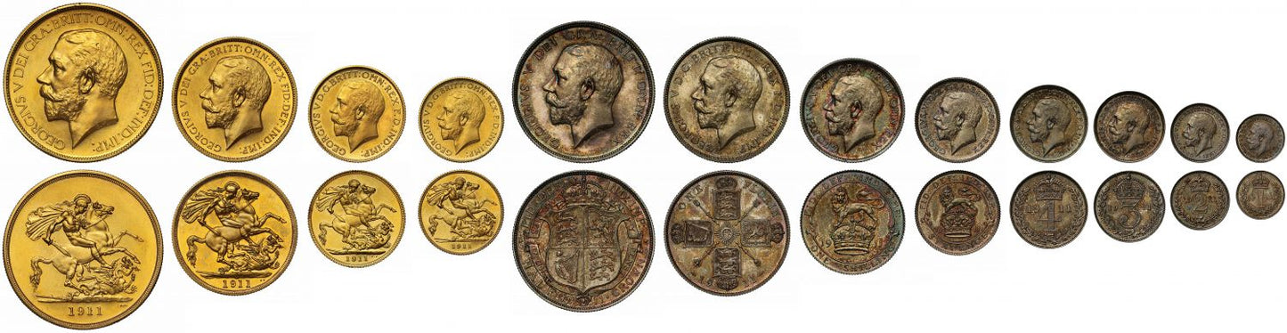 George V 1911 long gold proof Set NGC graded PF62-66+, with original case of issue