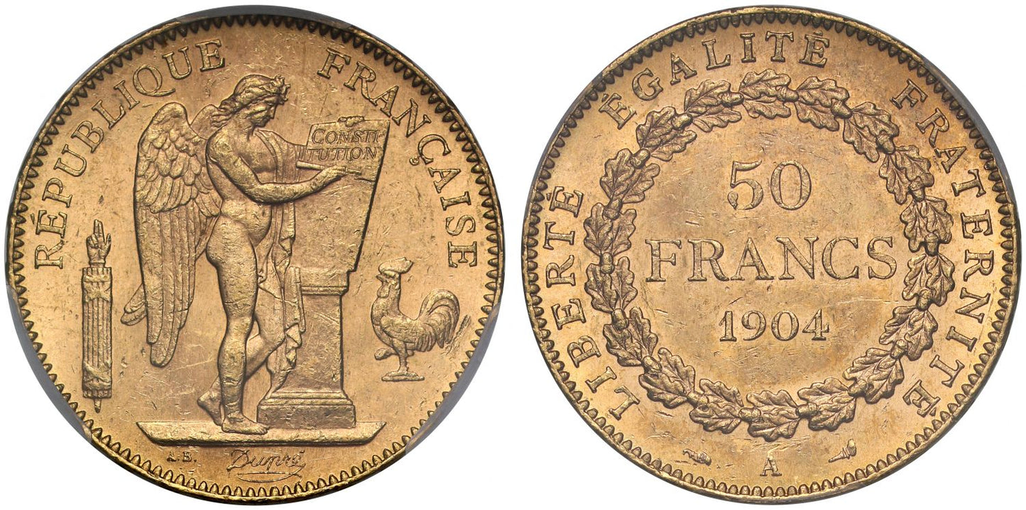 France, 'Genius' type 50-Francs 1904 Paris mint MS63
