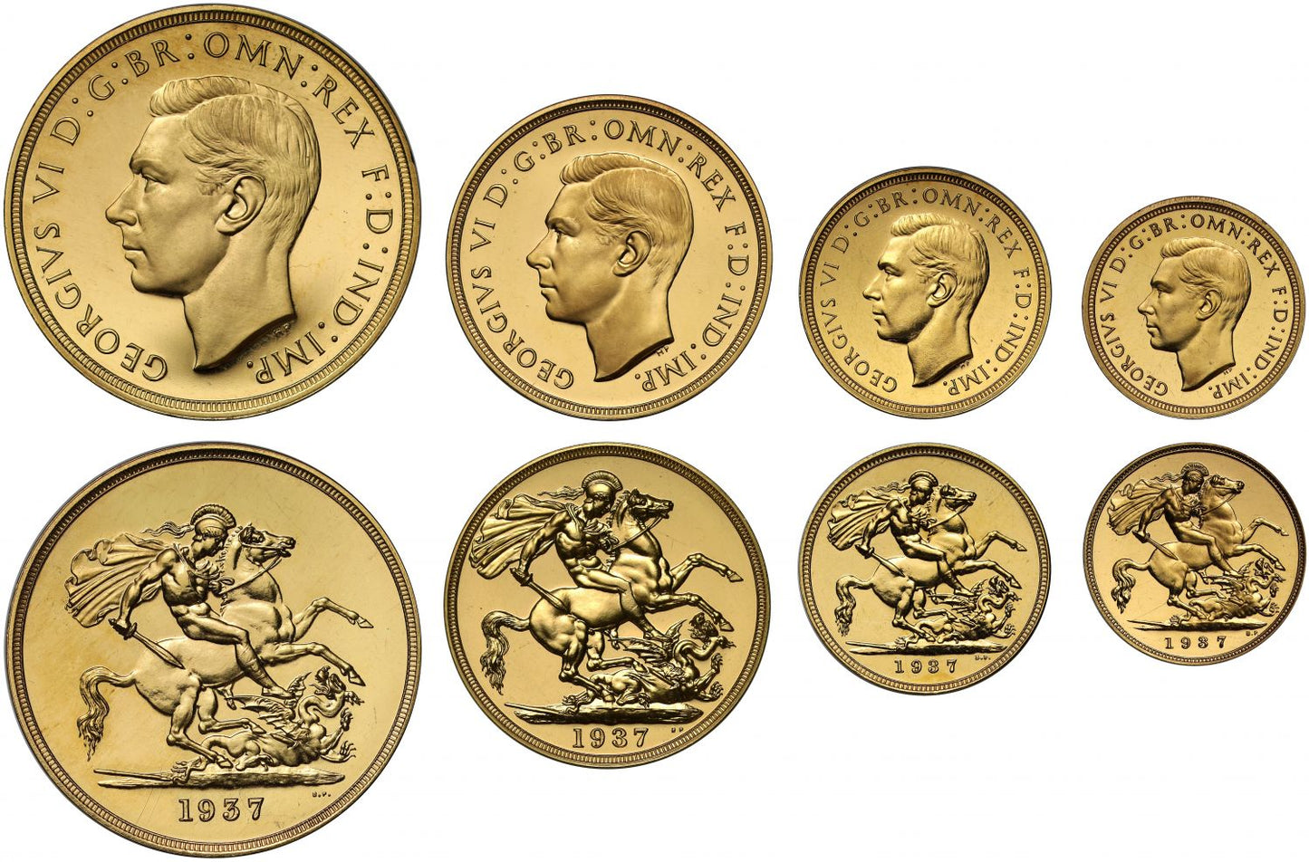 George VI 1937 4-coin proof Set, highly graded PF66*-PF62
