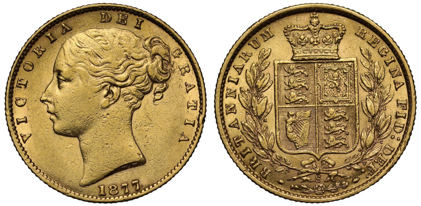 Victoria 1877-S Sovereign Sydney Mint, shield reverse