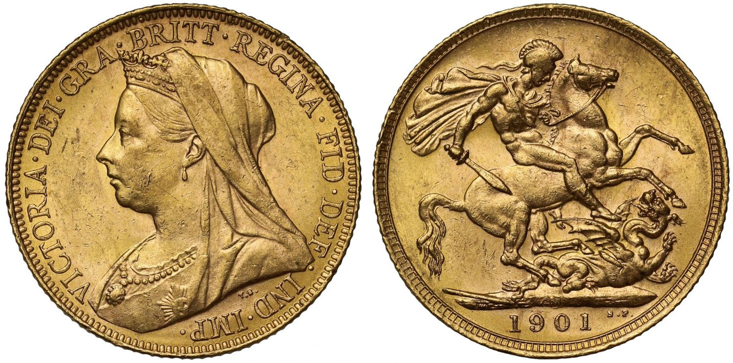 Victoria 1901-M Sovereign Melbourne Mint, final year for reign