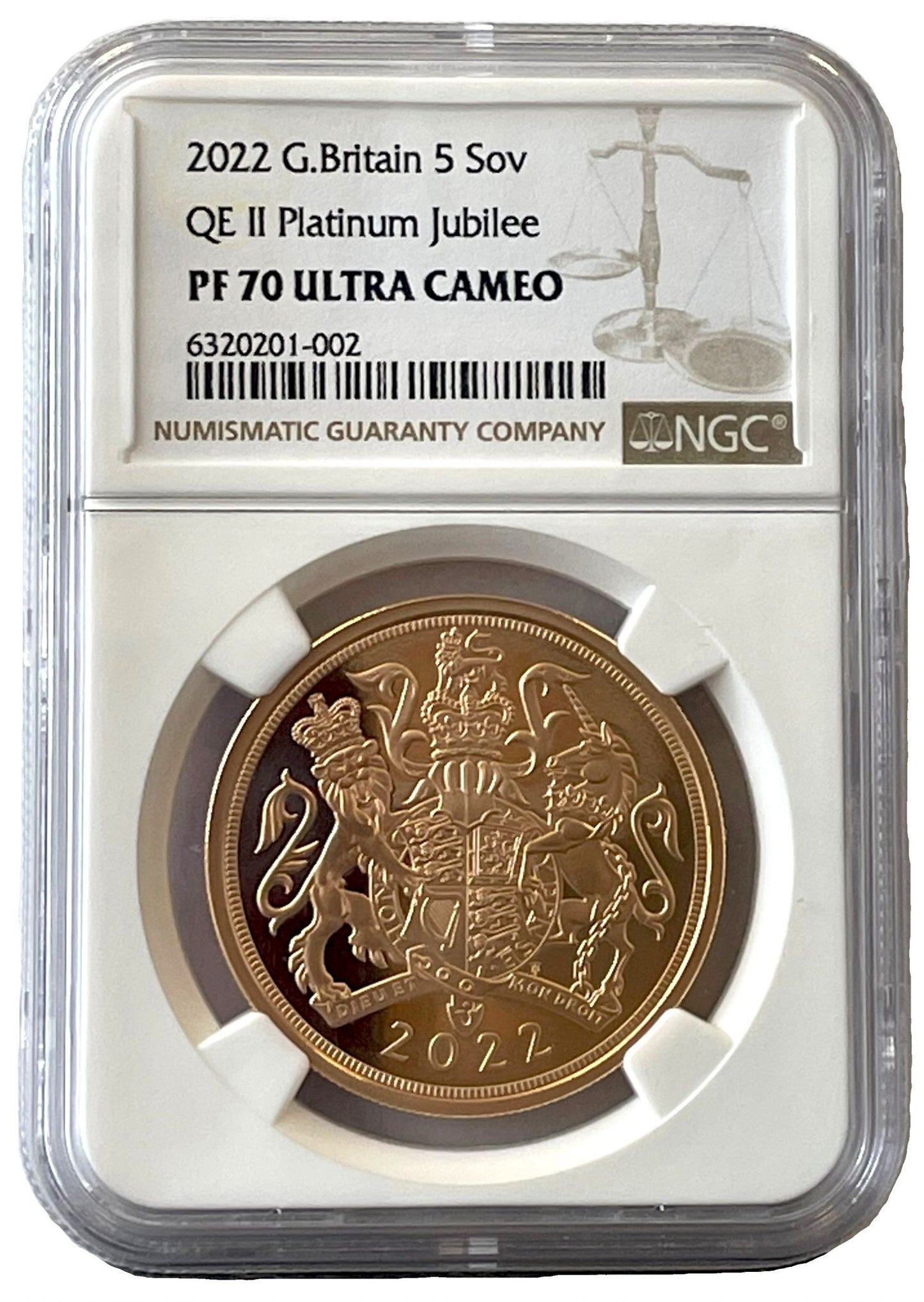 QEII 2022 PF70 UCAM Five-Pounds One year type