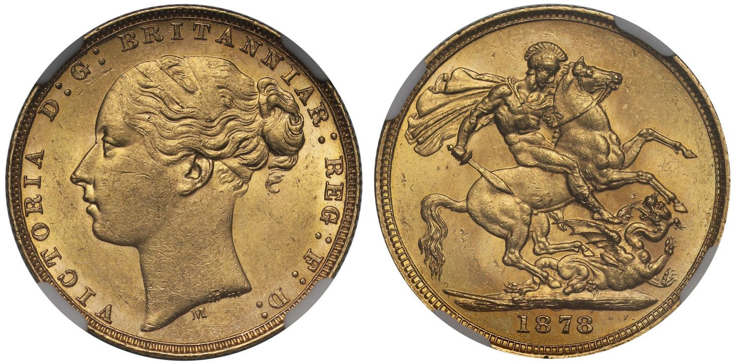 Victoria 1878-M Sovereign Melbourne Mint, St George, MS62