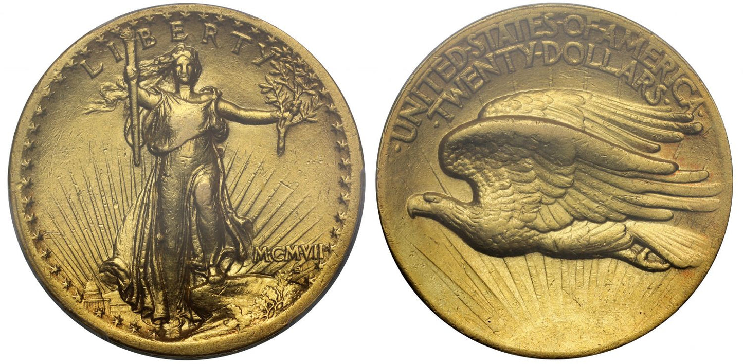 USA, 1907 $20, High Relief, Flat Rim, XF40, one-year only issue