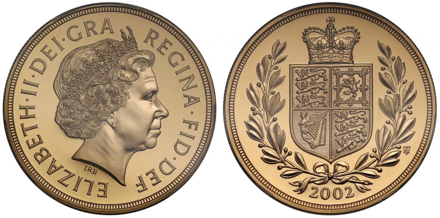 Elizabeth II 2002 proof Five-Pounds PF70 UCAM