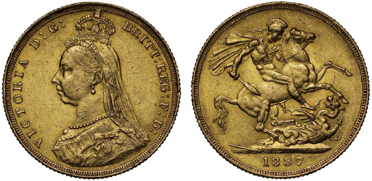Victoria 1887 Sovereign hooked J in engravers initials DISH L4 R5