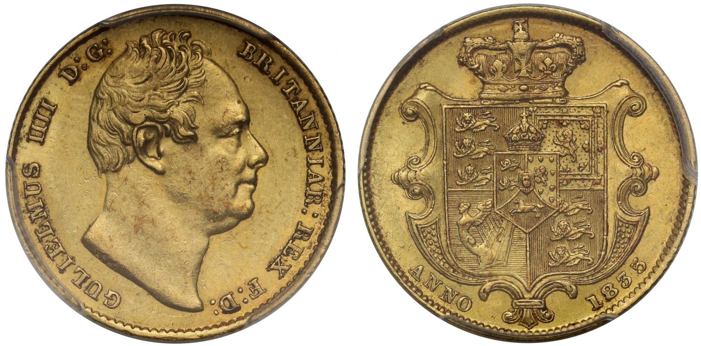 William IV 1835 Sovereign, rare date, AU58
