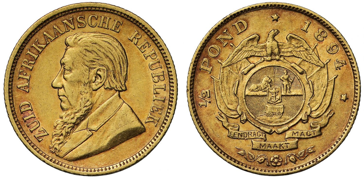 South Africa, 1894 gold Half-Pond, Paul Kruger