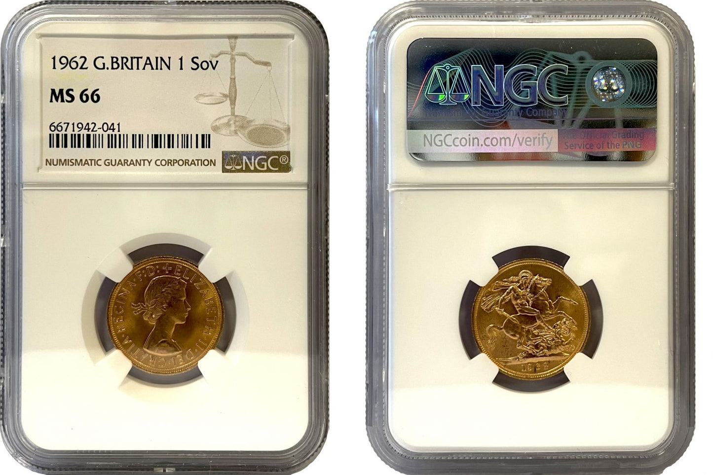 Elizabeth II 1962 Gillick Sovereign MS66, First Portrait