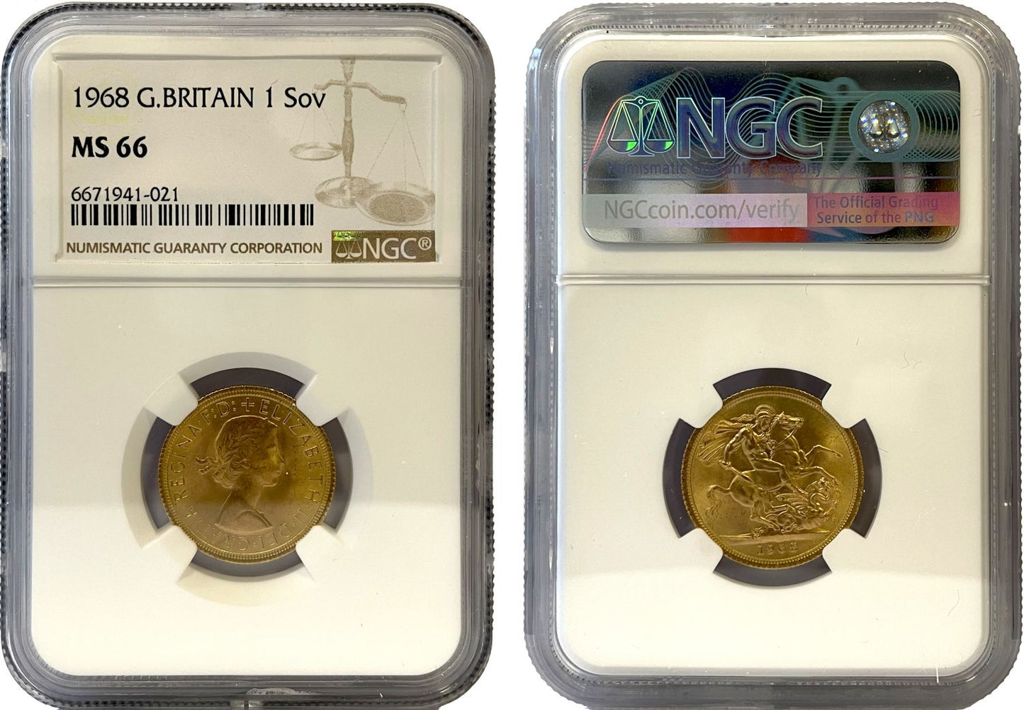 Elizabeth II 1968 Gillick Sovereign MS66, First Portrait