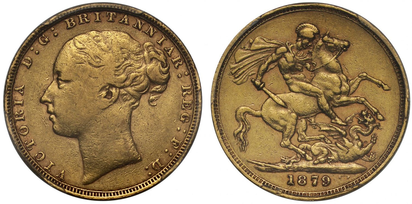 Victoria 1879 St George Sovereign, London, XF40, very low mintage