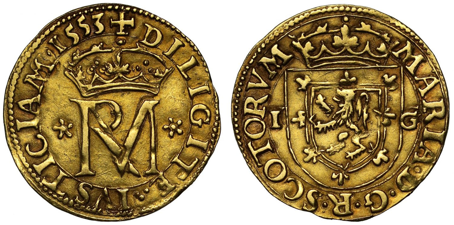 Scotland, Mary 1553 gold Twenty-Two Shillings, first period, AU55