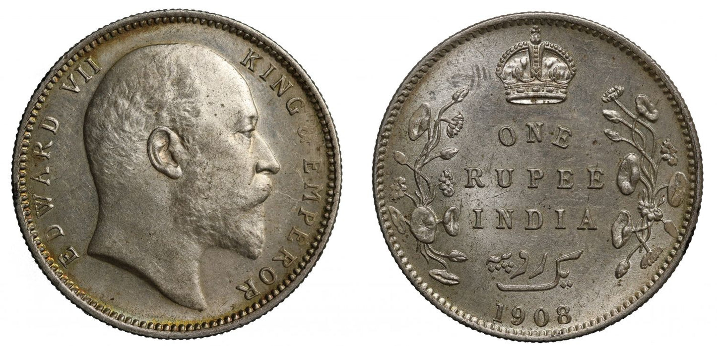 British India, Silver Rupee, 1908C.