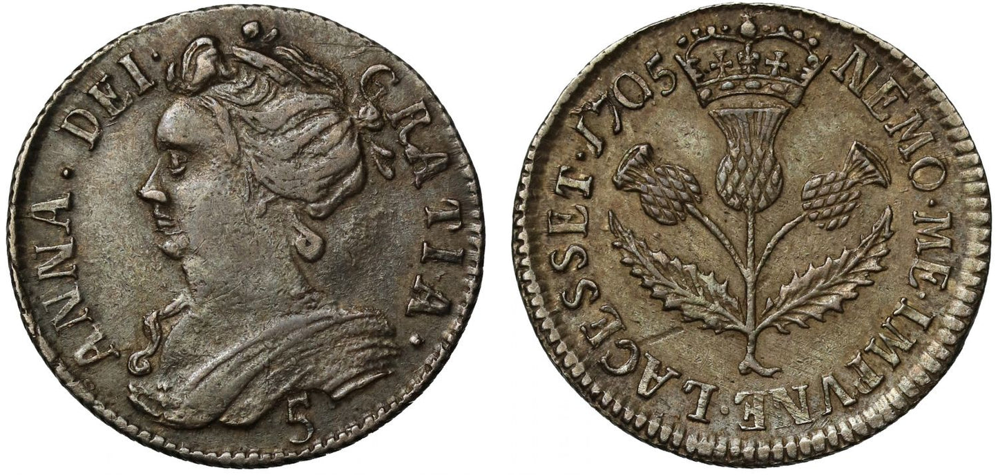 Scotland, Anne 1705 Five-Shillings, ex Dundee
