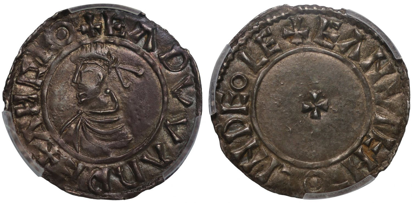 Edward the Martyr Penny, Lincoln, Eanulf, AU55, ex Runze