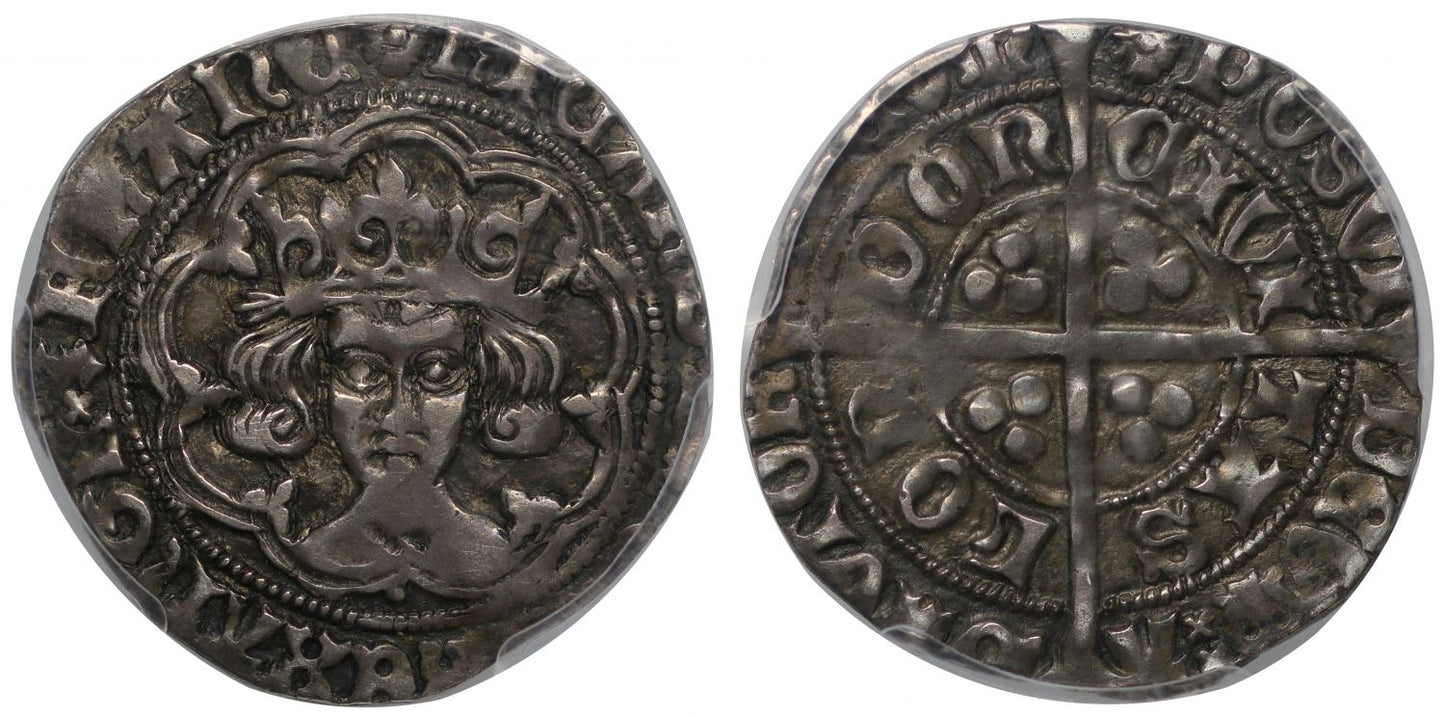 Richard III Groat, mm halved sun and rose 2, pellet below bust PCGS XF45