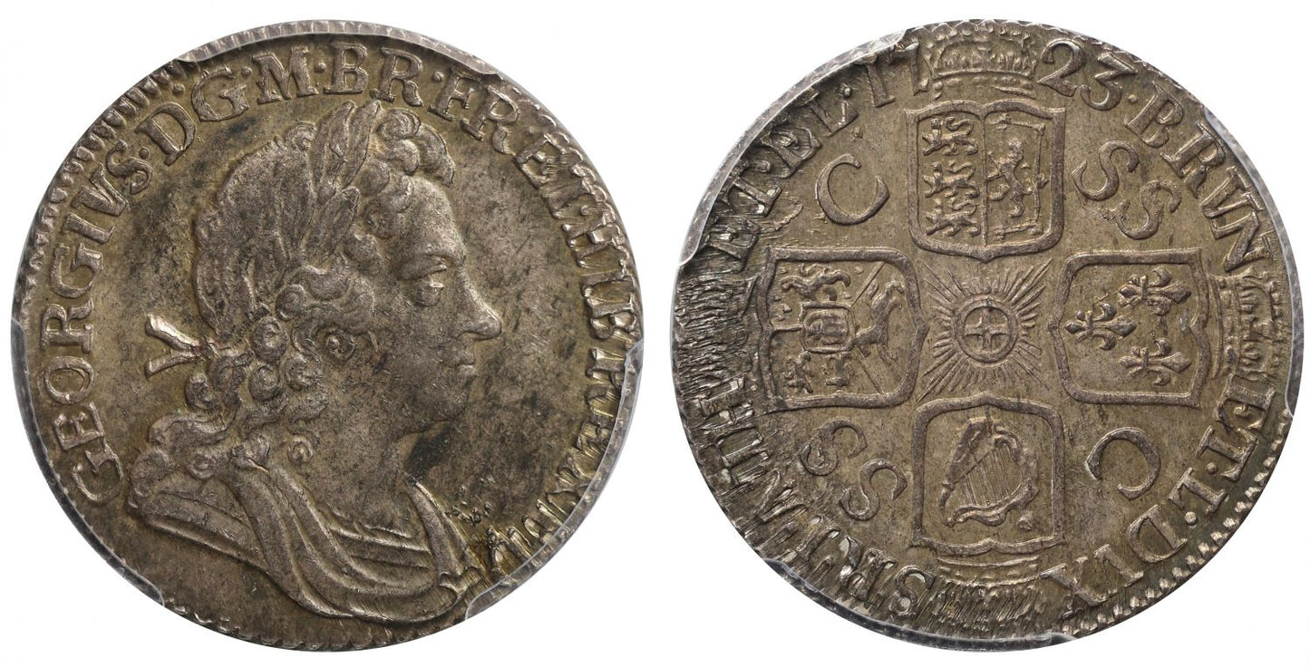 George I 1723 SSC Shilling first bust MS64