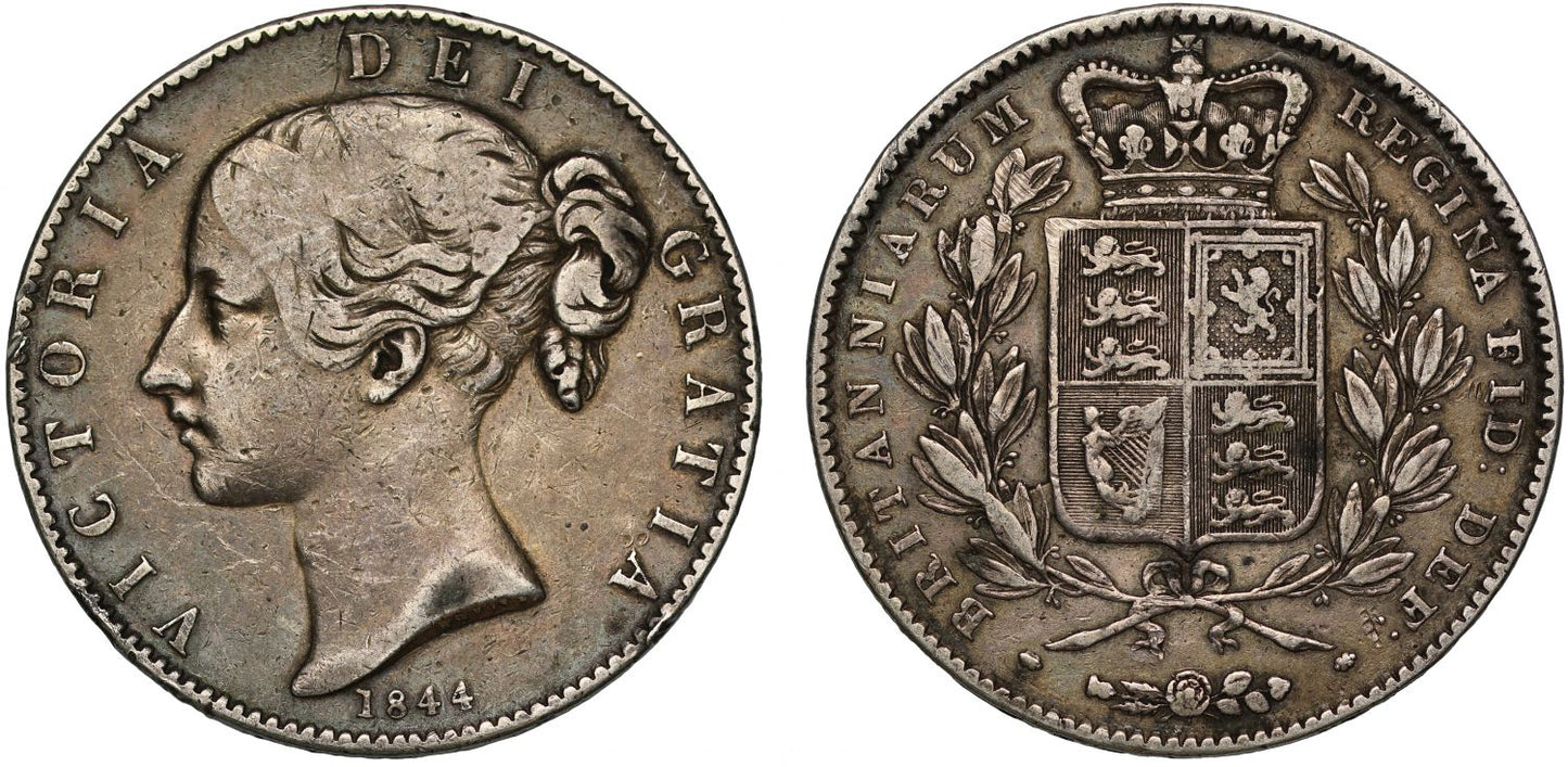 Victoria 1844 Crown, young head, first year, cinquefoil stops