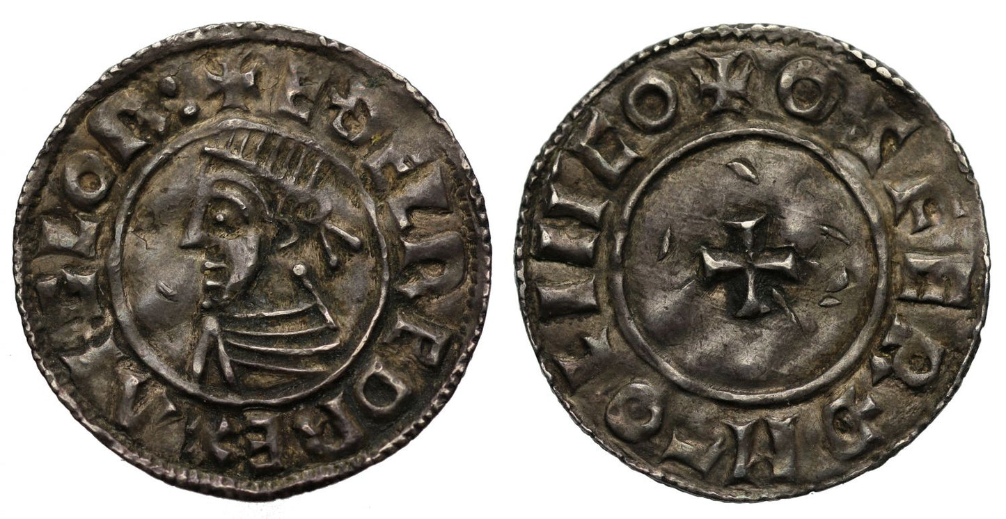 Aethelred II, Penny, last small cross type, Lincoln Mint, moneyer Osferth
