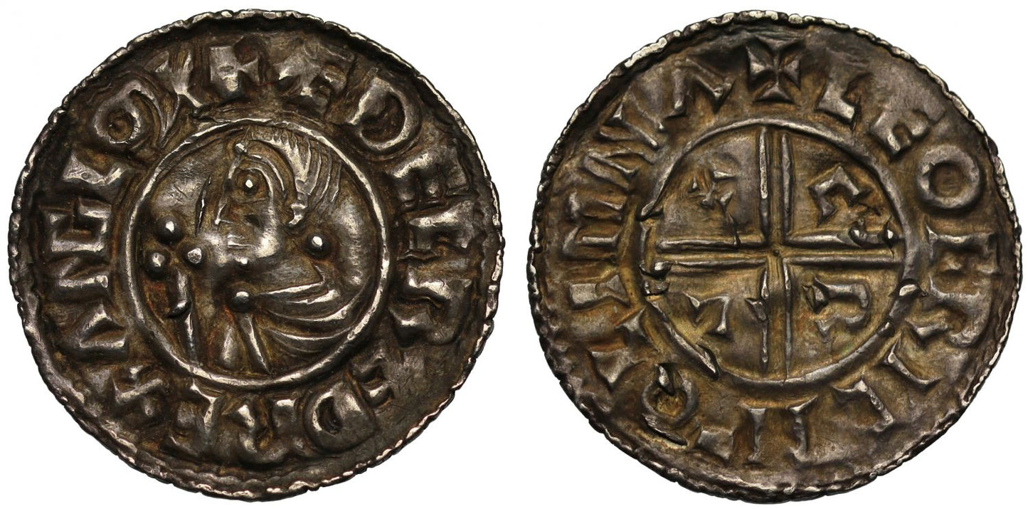 Aethelred II, Penny, CRVX type, Lympne Mint, Moneyer Leofric