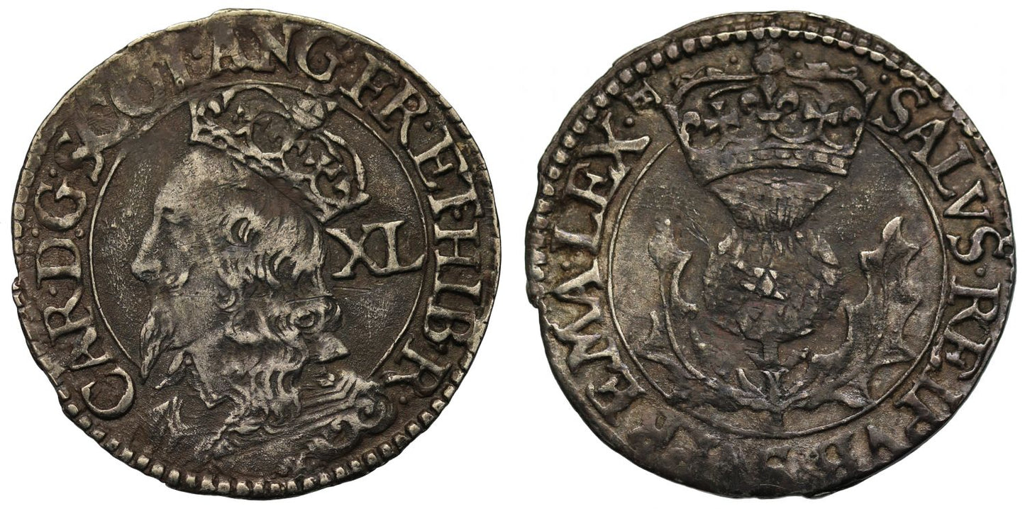Scotland, Charles I Forty-Pence Falconer, F at end of reverse legend