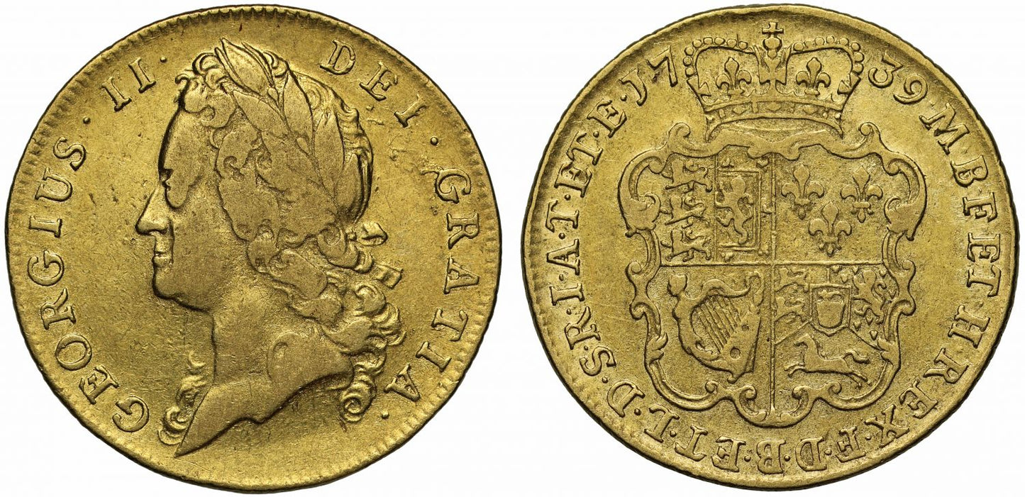 George II 1739 Guinea, first year for intermediate head, rare