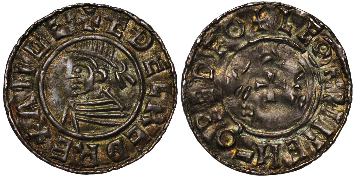 Aethelred II Penny, last small cross, Bedford Mint, moneyer Leofwine