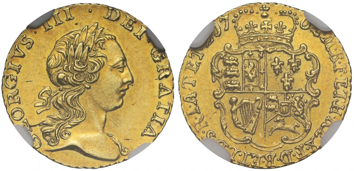 George III 1762 Quarter Guinea MS62, one year only type for reign