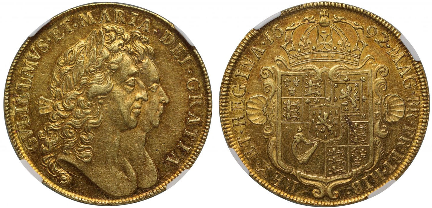 William & Mary 1692 Five-Guineas conjoined busts AU58