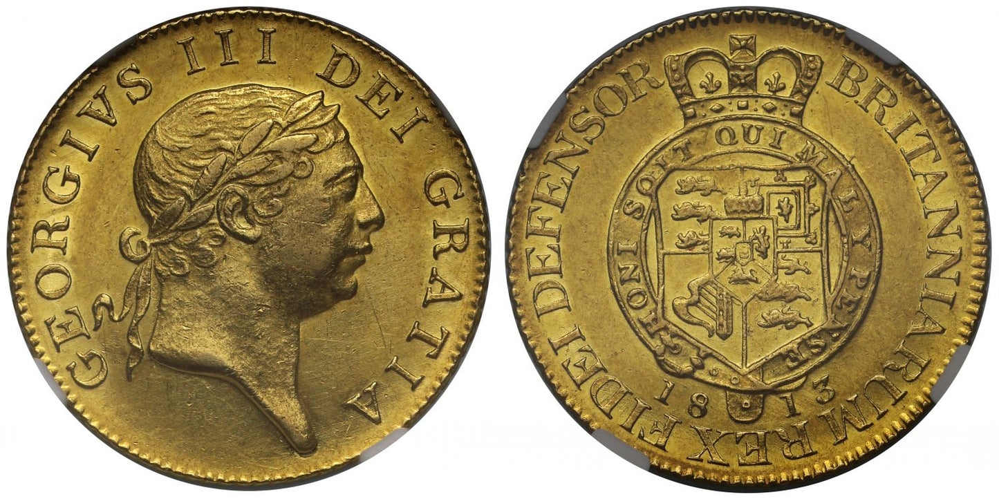 George III 1813 'Military' Guinea, AU58, ex Rolf Baumhauer