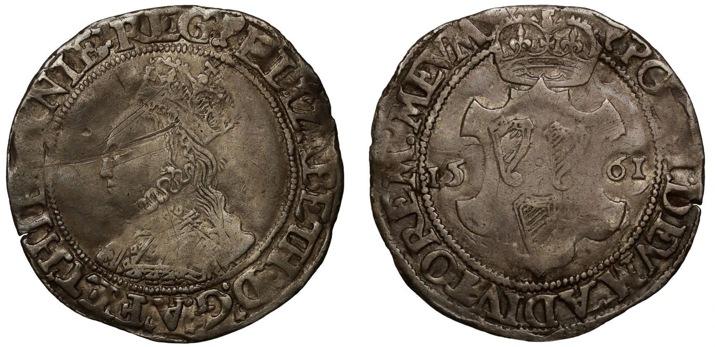 Ireland, Elizabeth I 1561 Shilling, mm harp, rare