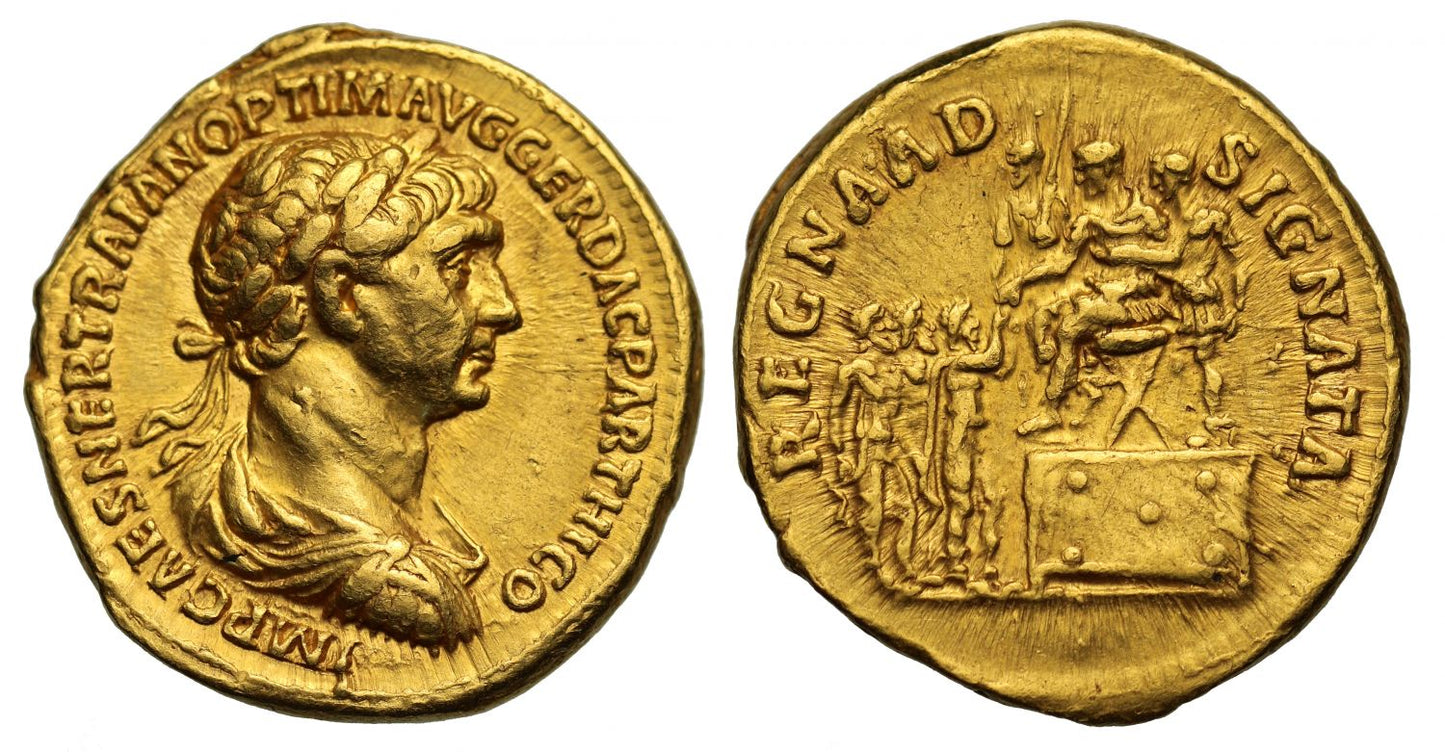 Trajan, gold Aureus, Rome, AU 5/5 4/5 "fine style"