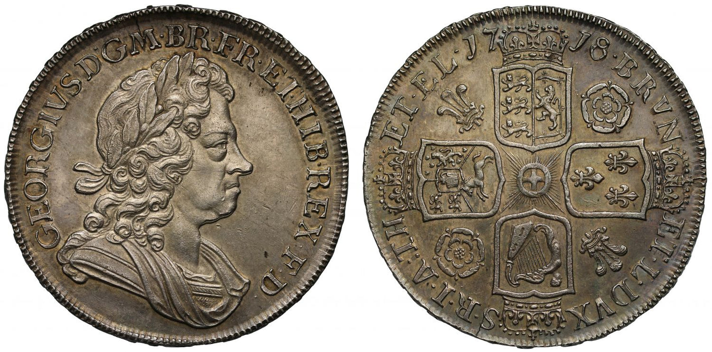 George I 1718/6 Crown AU55, a rare overdate