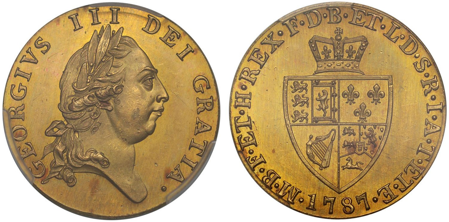George III 1787 proof Half-Guinea, fifth head, spade type reverse, PR63