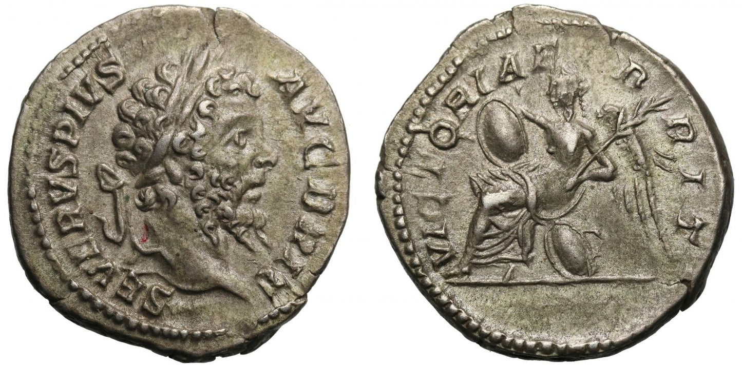 Septimius Severus, silver Denarius, Victory in Britain.