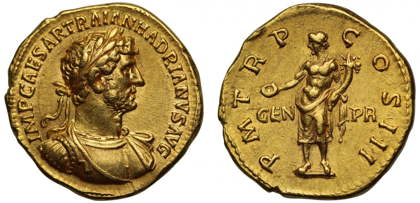 Hadrian, gold Aureus, AU 5/5 5/5, "fine style"